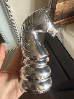 Vintage oversized chess piece Silver Horse-Head Decorative Figurine